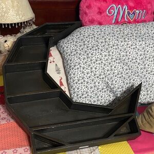 Black moon shelf with paint chipped in places. Size is 23 1/2 length x 24 width.